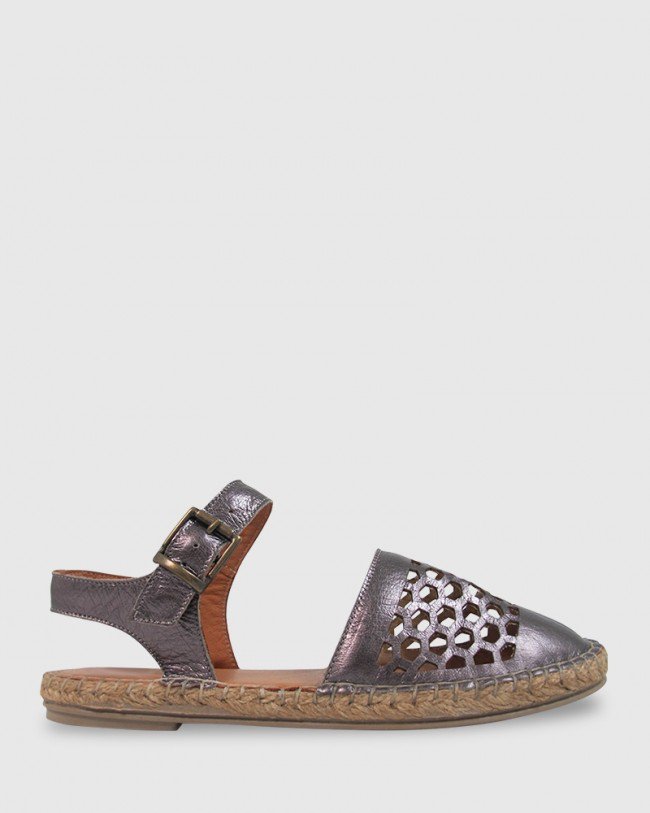 Wittner Korma Navy Metallic Leather Perforated Espadrille Flat