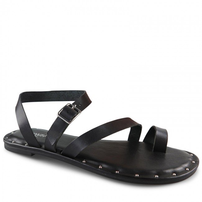 Wittner Fisher Black Leather Strap Flat Sandal