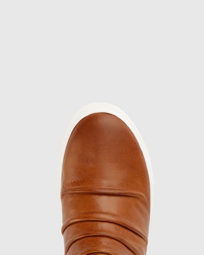 Wittner Savino Tan Leather Zip Concealed Wedge High Top Sneaker