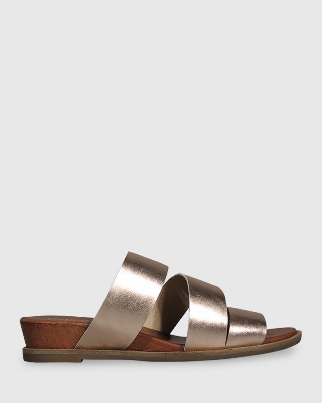 Wittner Cathie Rose Gold Leather Open Toe Low Wedge