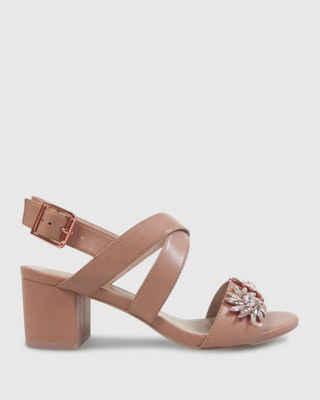Wittner Austine Nude Leather Diamonte Detail Block Heel Sandal