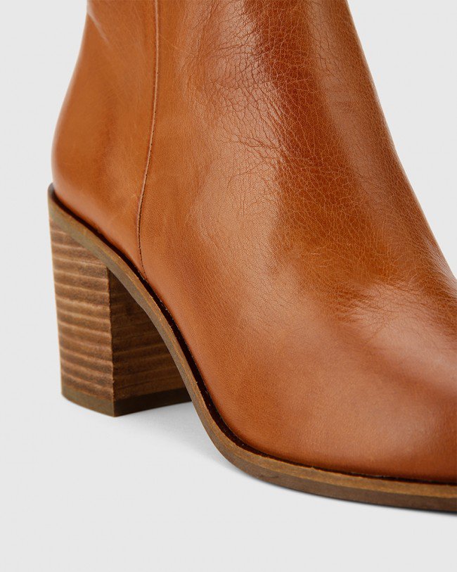 Wittner Pearce Cognac Leather Block Heel Ankle Boot