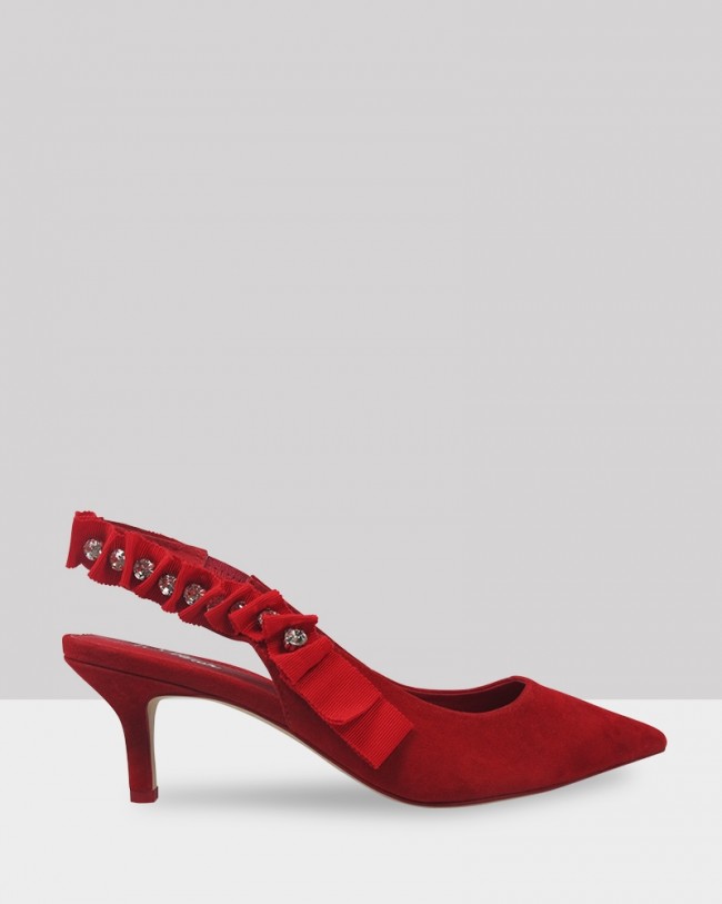 Wittner Naila Red Suede Diamonte Slingback Kitten Heel