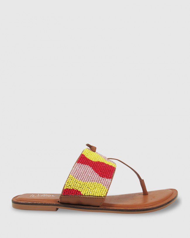 Wittner Ilisha Yellow, Pink & Red Beaded Flat Sandal