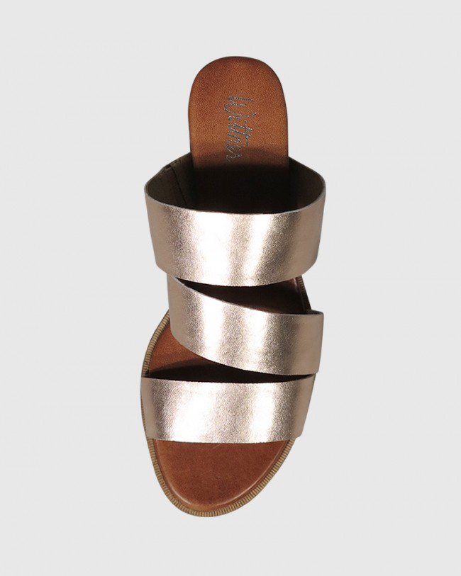 Wittner Cathie Rose Gold Leather Open Toe Low Wedge