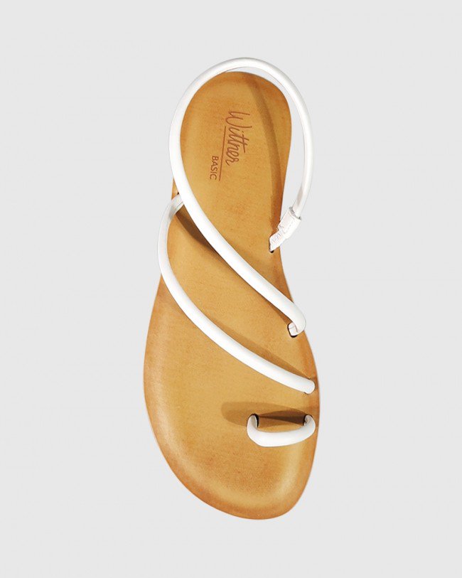 Wittner Flinton White Leather Open Toe Flat Sandal