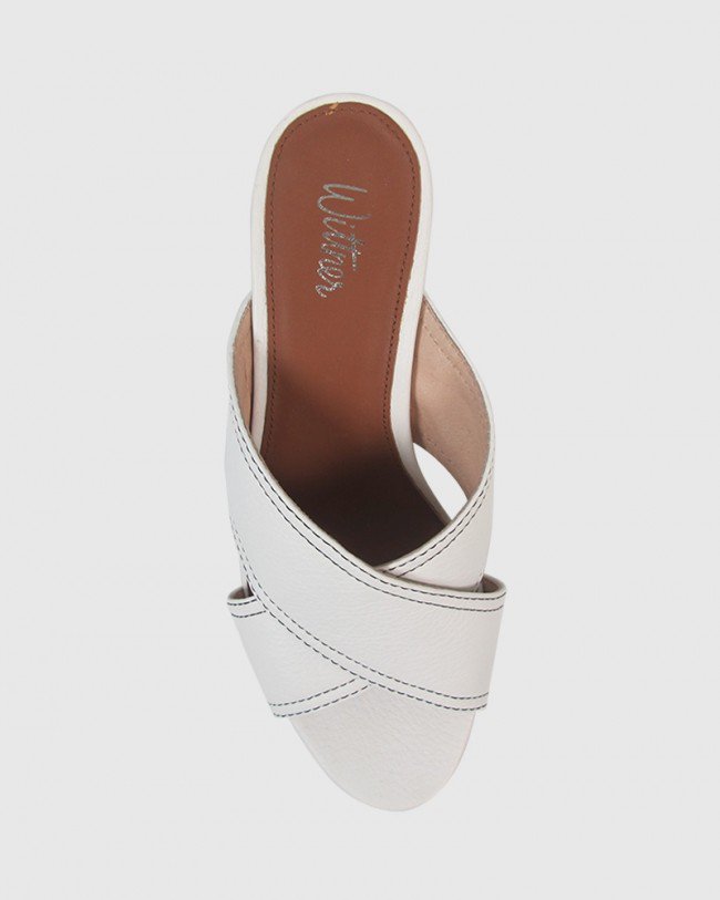 Wittner Nolan White Leather Block Heel Mule