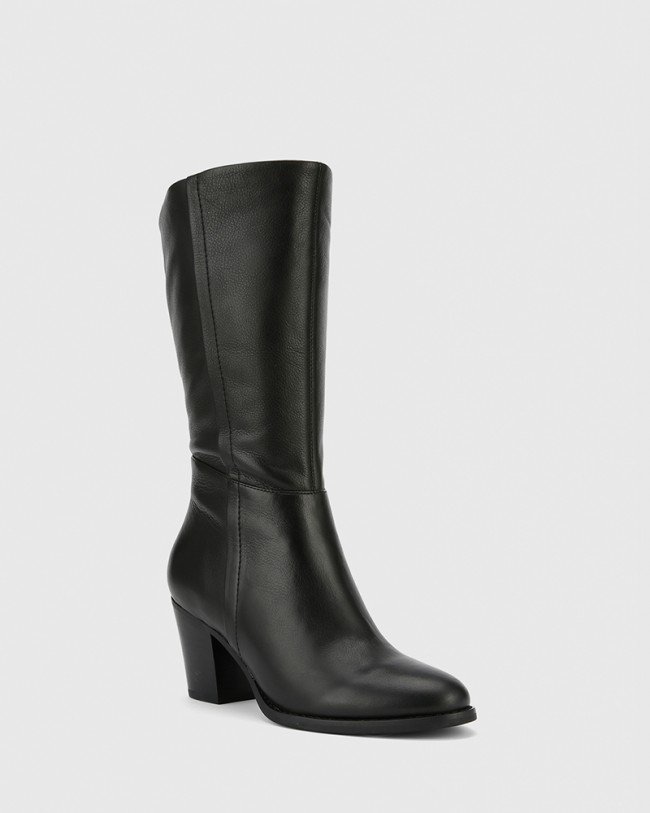 Wittner Keddy Black Leather Round Toe Block Heel Boot