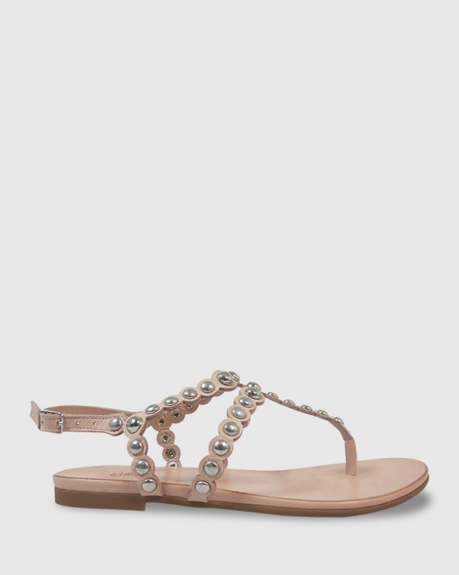 Wittner Kezia Nude Leather Silver Stud Flat Sandal