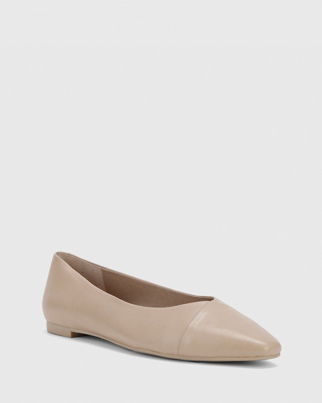 Wittner Emely Light Oyster Leather Almond Toe Slip On Flat