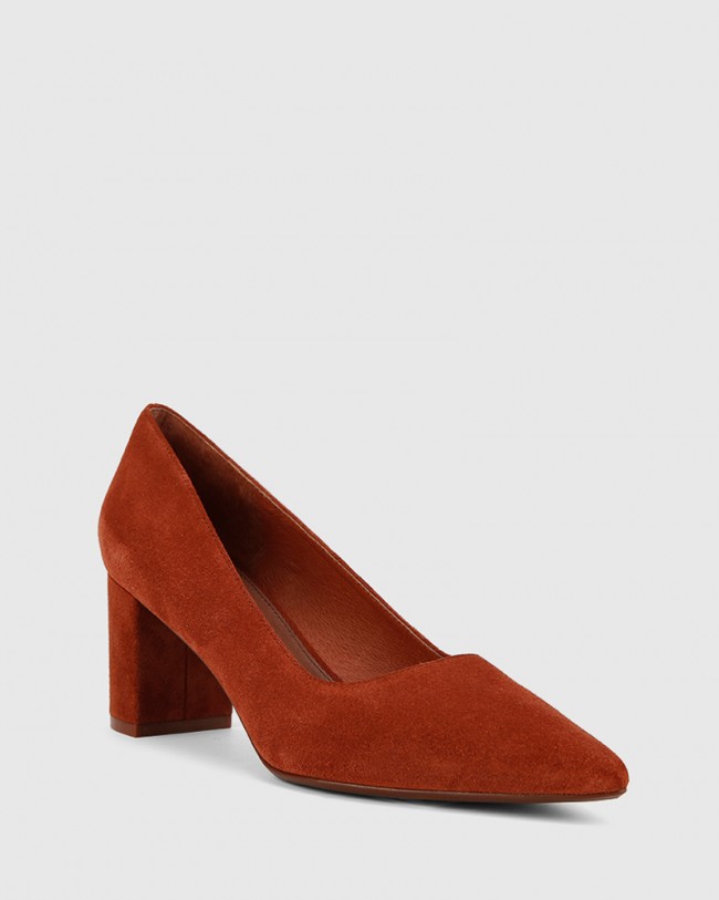 Wittner Dalena Rust Suede Leather Block Heel Pointed Toe