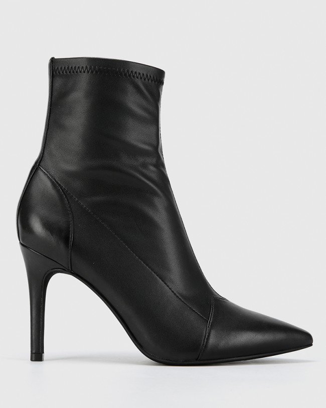 Wittner Hazelyn Black Leather Stretch Stiletto Heel Ankle Boot