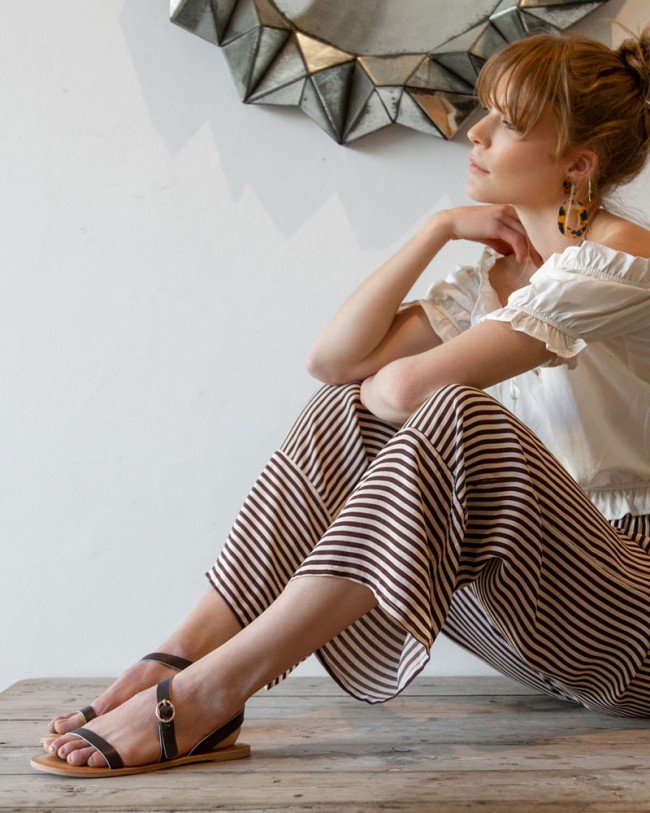 Wittner Farida Chocolate Leather Open Toe Flat Sandal