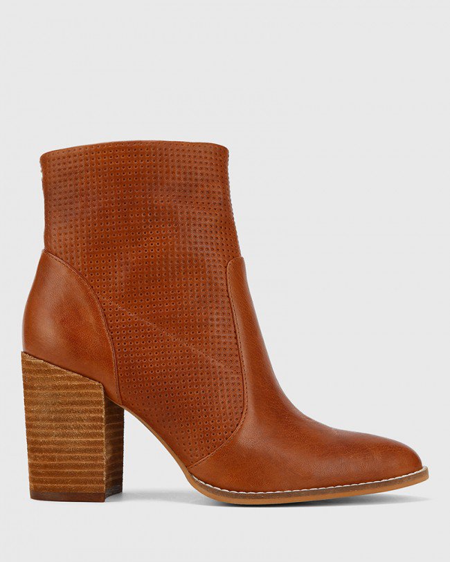 Wittner Halstead Cognac Leather Block Heel Ankle Boot