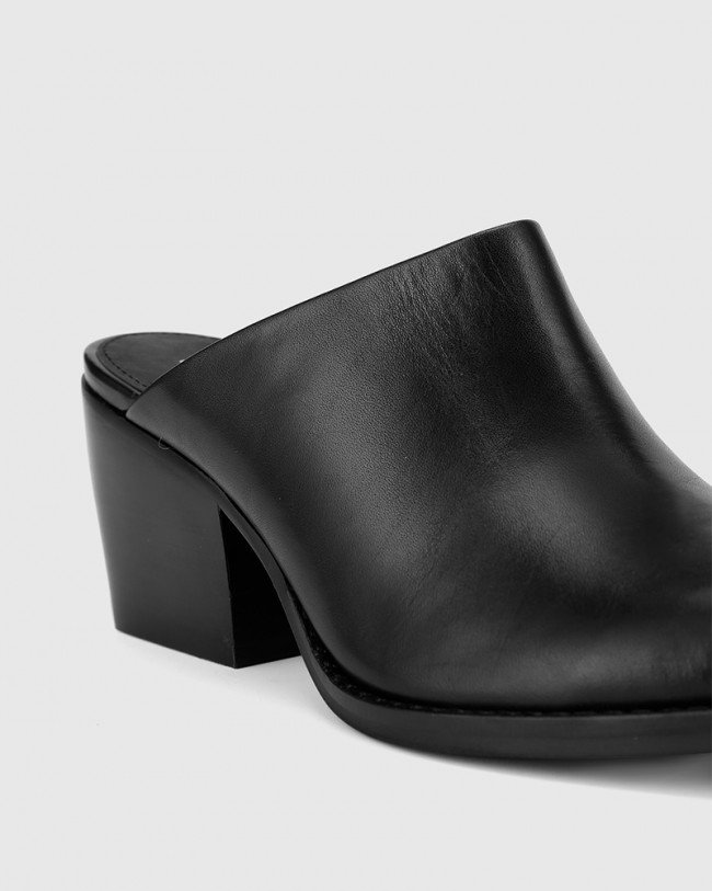 Wittner Kasey Black Nappa Leather Block Heel Mule