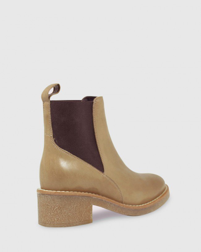 Wittner Kalinda Beige Leather Stretch Round Toe Block Heel Ankle Boot