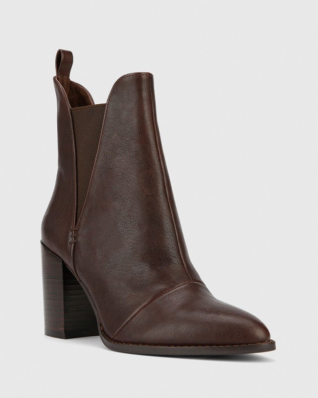 Wittner Honesty Chocolate Leather Block Heel Ankle Boot