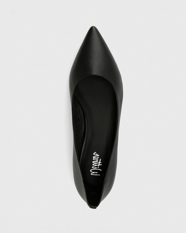 Wittner Marina Black Leather Pointed Toe Slip On Flat