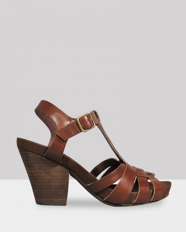 Wittner Carlino Dark Brown Leather Block Heel Sandal