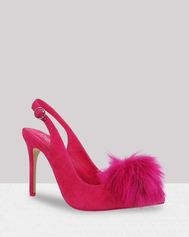 Wittner Tori Pink Suede Pom Pom Pointed Toe Stiletto Heel