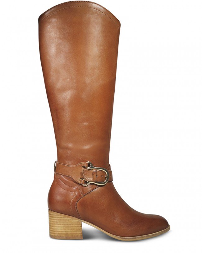 Wittner Frann Cognac Leather Equestrian Block Heel Knee High Boot