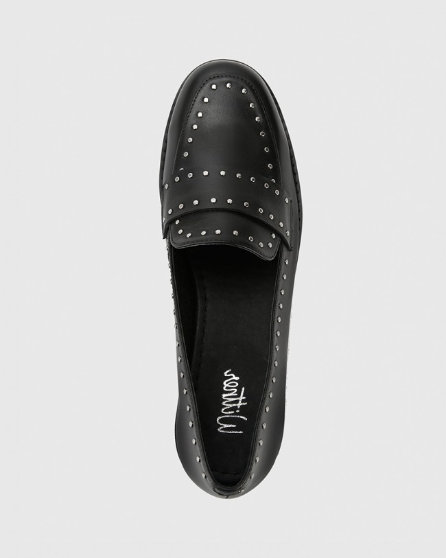 Wittner Emelian Black Leather Stud Detail Loafer