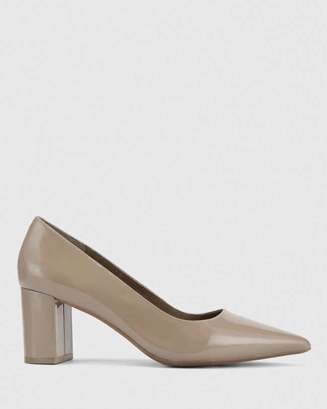 Wittner Dalena Stone Patent Pointed Toe Block Mid Heel