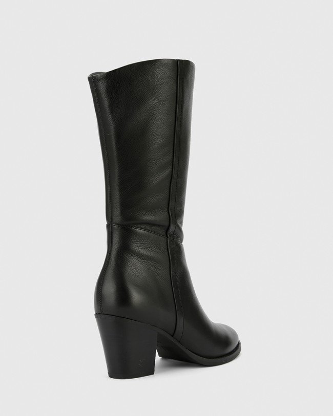 Wittner Keddy Black Leather Round Toe Block Heel Boot