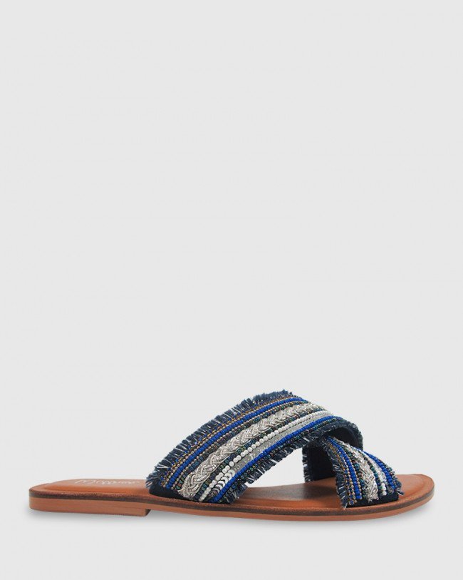 Wittner Ivanna Navy Beads Crossover Flat Slide