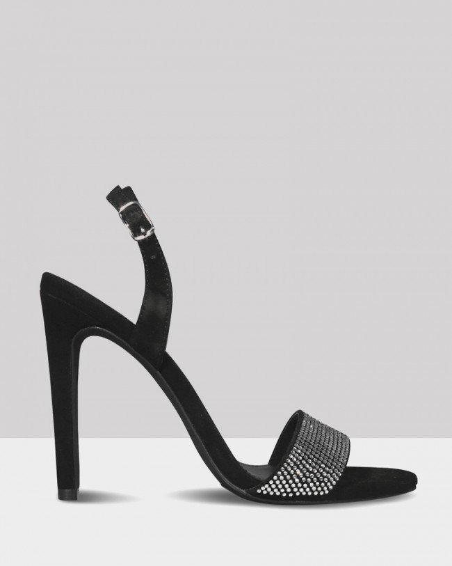 Wittner Ash Black Suede Diamonte Detail Strappy Stiletto Heel