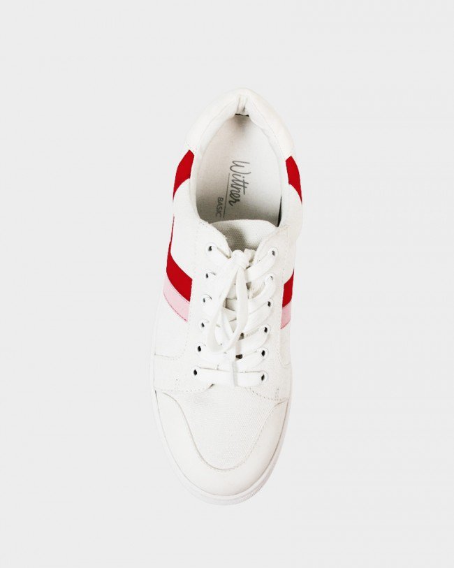 Wittner Danton White Canvas Pink & Red Stripe Sneaker