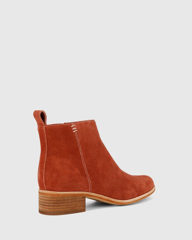 Wittner Glover Rust Suede Leather Flat Almond Toe Ankle Boot
