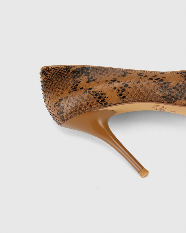 Wittner Hughes Camel Snake Print Leather Pointed Toe Stiletto Heel