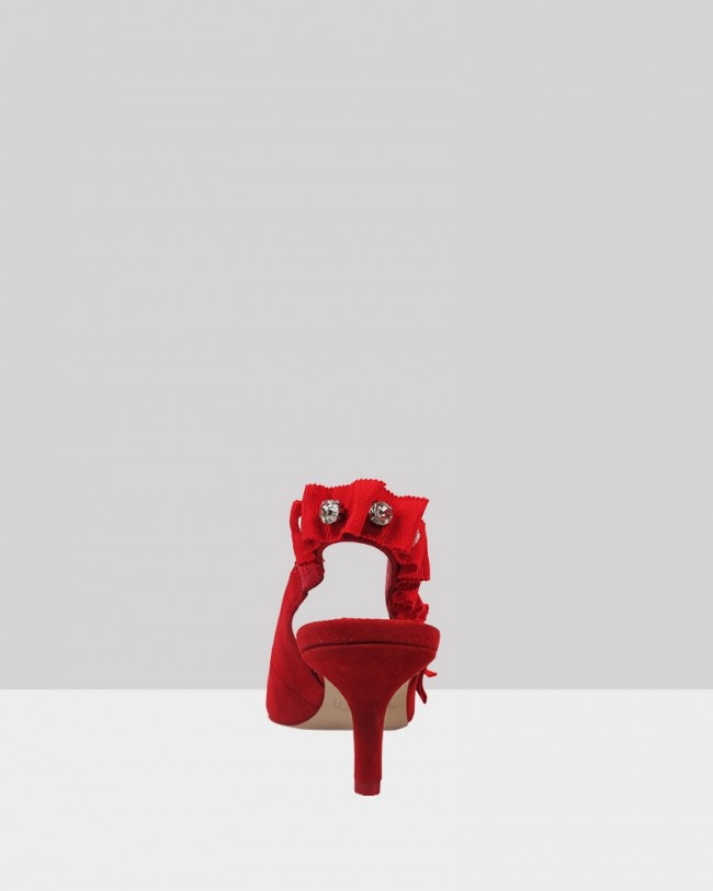 Wittner Naila Red Suede Diamonte Slingback Kitten Heel