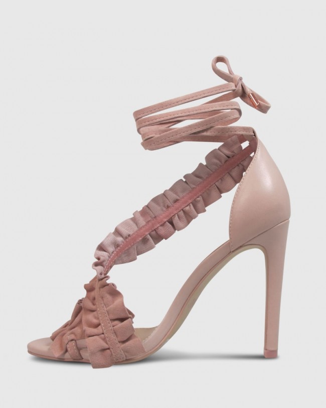 Wittner Aimee Powder Pink Suede Frill Detail Stiletto Heel Sandal