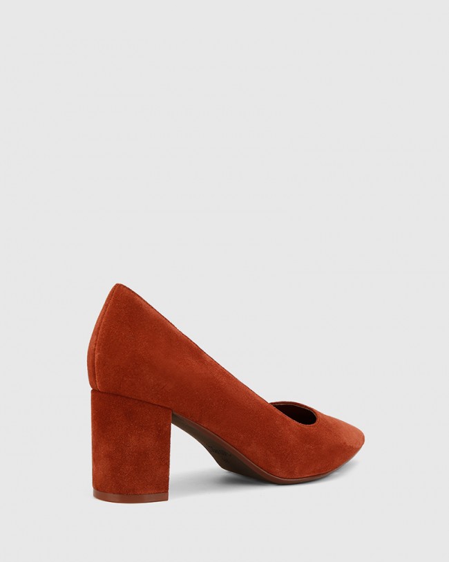 Wittner Dalena Rust Suede Leather Block Heel Pointed Toe