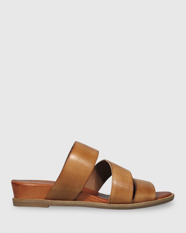 Wittner Cathie Tan Leather Open Toe Low Wedge