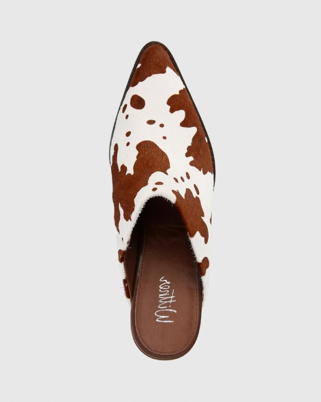 Wittner Kasey Cow Print Hair On Leather Block Heel Mule