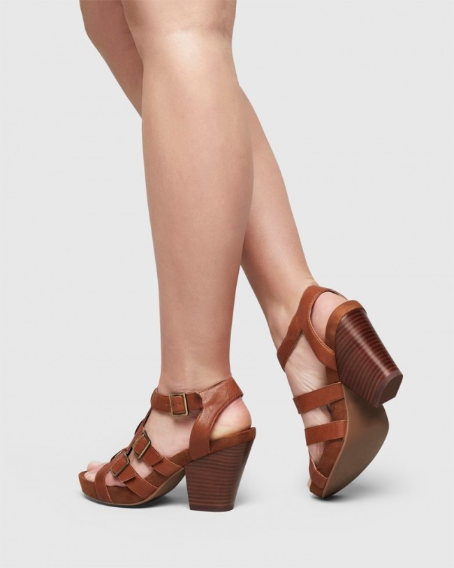 Wittner Cohen Cognac Leather Cone Heel Sandal