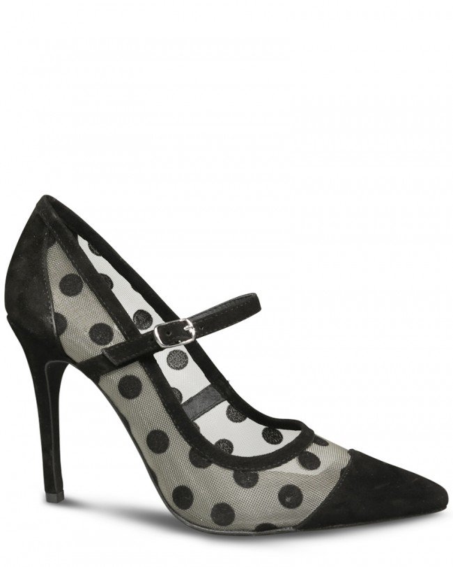 Wittner Tequila Black Suede and Polka Dot Mesh Stiletto Heel