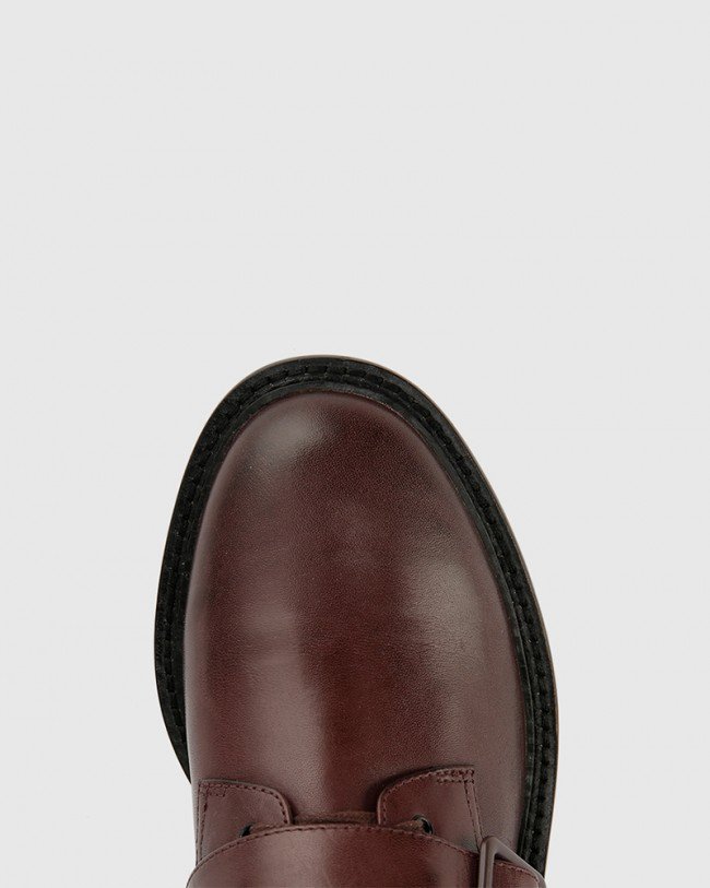 Wittner Braiden Wine Leather Double Buckle Lace Up Ankle Boot