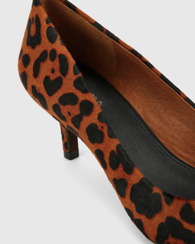 Wittner Neana Leopard Printed Hair On Leather Pointed Toe Kitten Heel