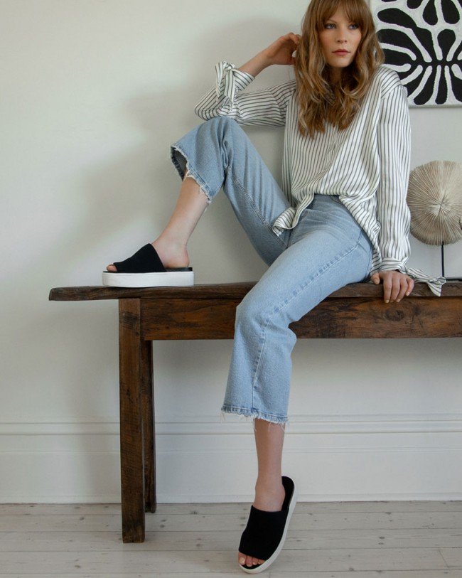 Wittner Jolie Black Stretch Knit Open Toe Flatform