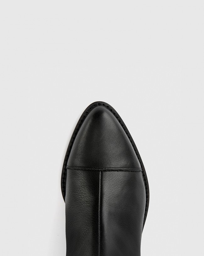 Wittner Jacey Black Leather Block Heel Ankle Boot