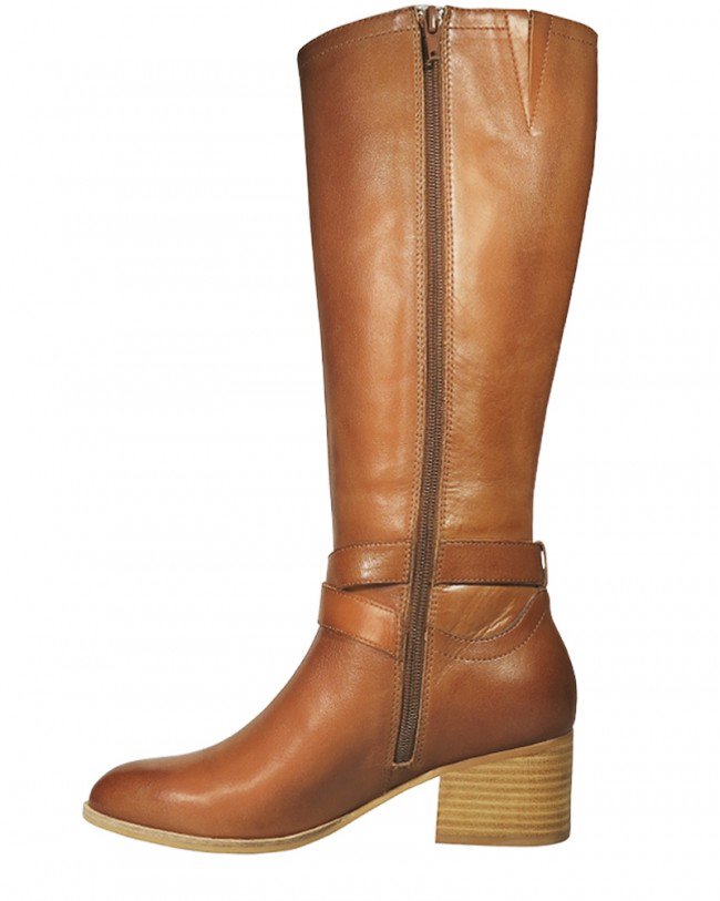 Wittner Frann Cognac Leather Equestrian Block Heel Knee High Boot