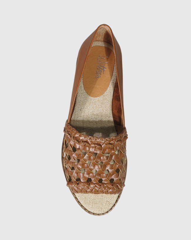 Wittner Joeey Cognac Leather Weave Detail Open Toe Flat