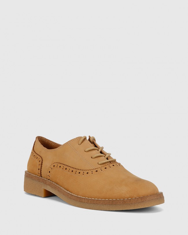 Wittner Jacquin Caramel Nubuck Leather Lace Up Brogue