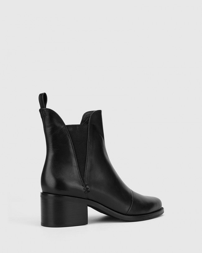 Wittner Jarell Black Leather Elasticated Gusset Ankle Boot