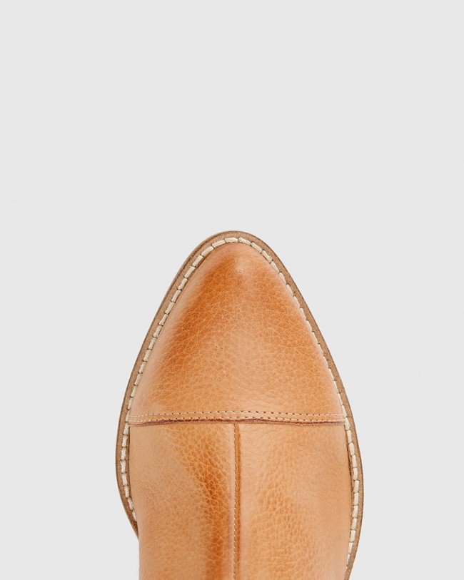 Wittner Jacey Tan Leather Block Heel Ankle Boot