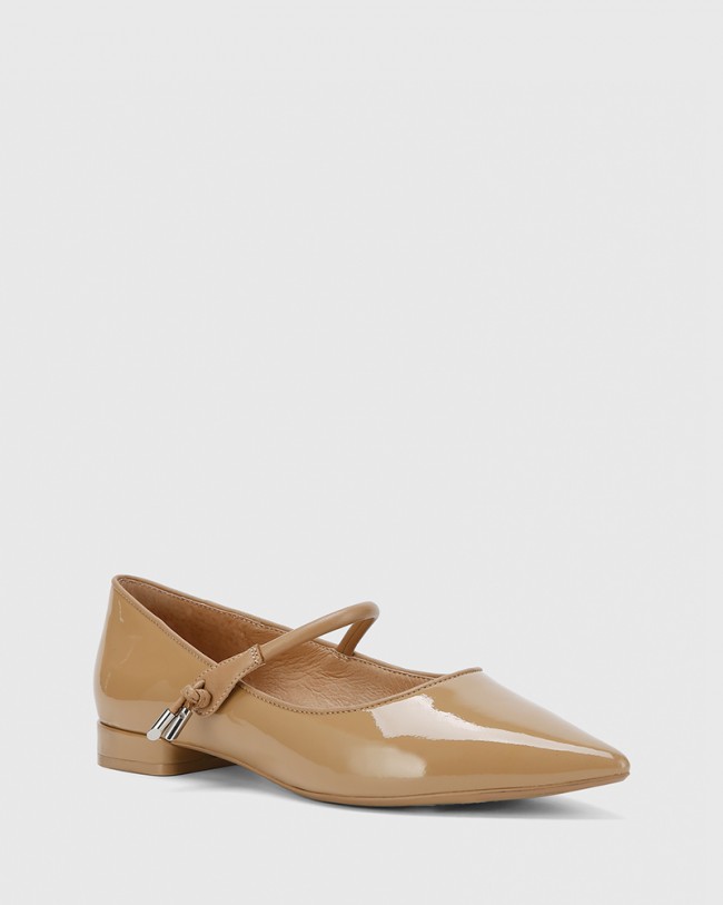 Wittner Meara Taupe Patent & Nappa Leather Point Toe Flat